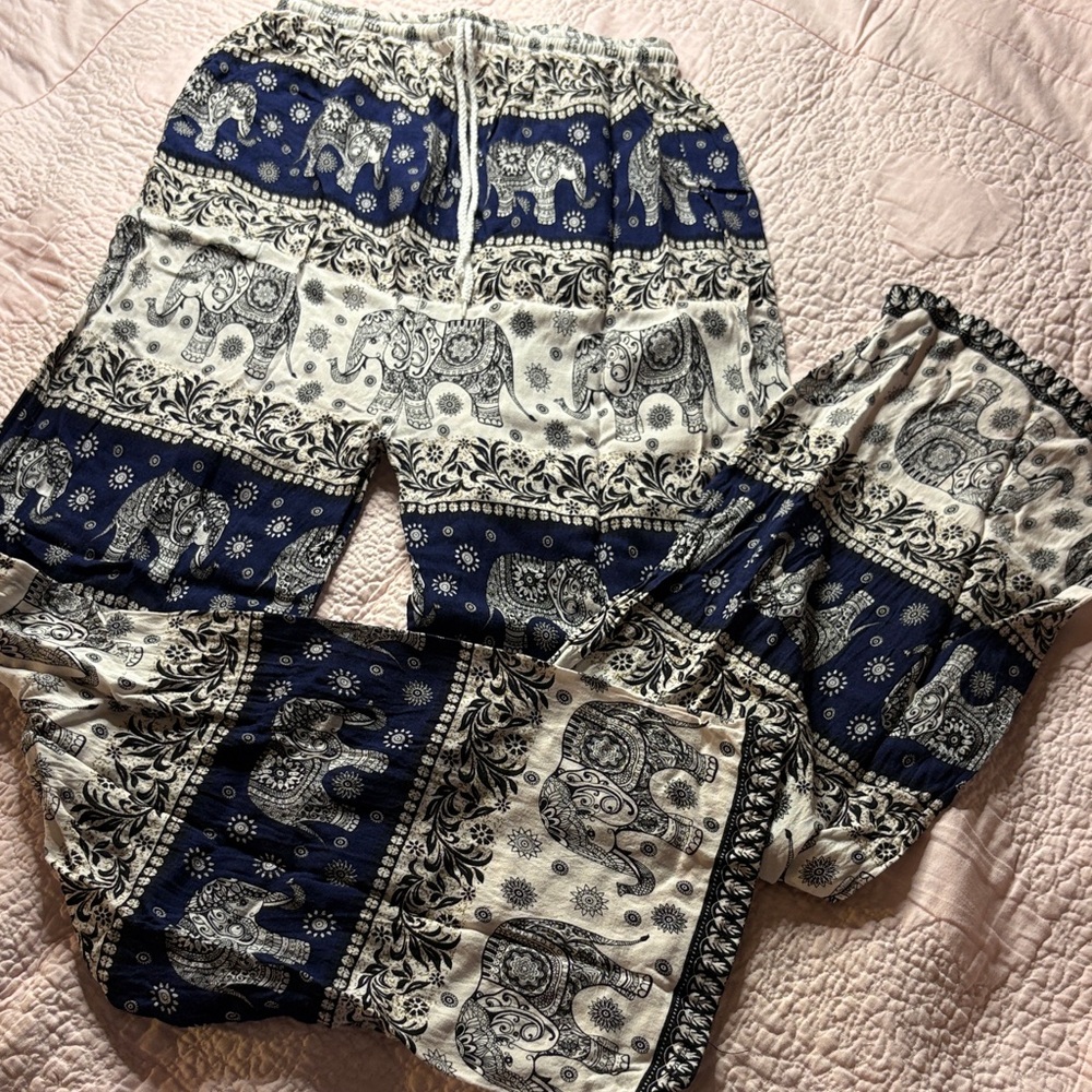 Hippie Laundry Blue and White Elephant Print Straight Leg Jeans